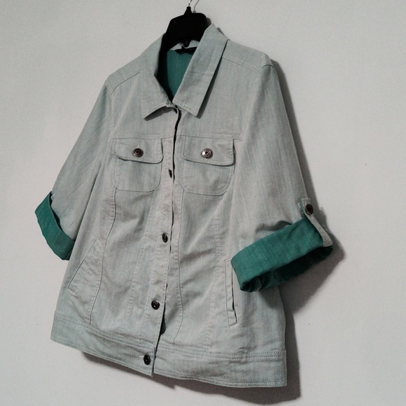 Women's Light Green Denim Jacket / Size 2X - Picture 4 of 10